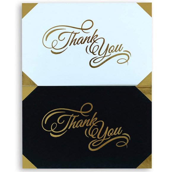 100 Thank You Cards Black, white with gold foil & gold foil sticker seals - Picture 2 of 8
